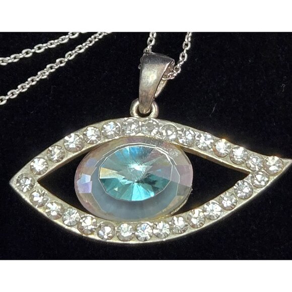 Vintage Blue Evil Eye Silvertone Pendant Necklace - Picture 6 of 6